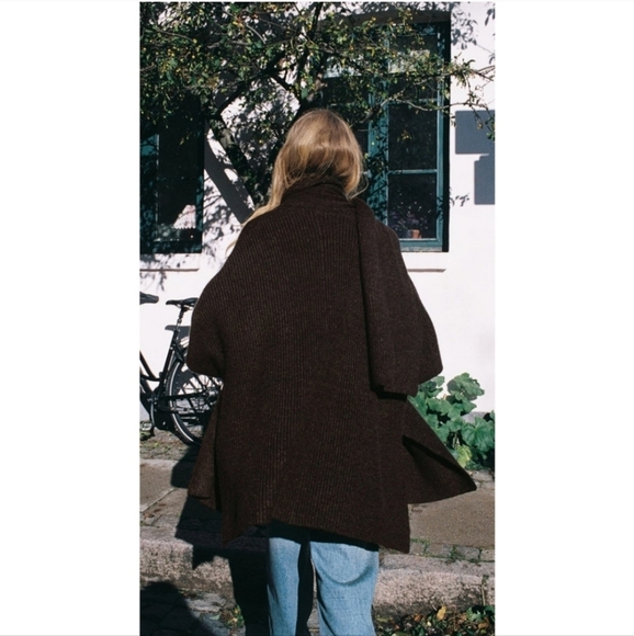 ZARA Cardigan Coat Cape Scarf Brown size S and M - Picture 15 of 16